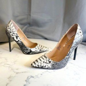 Madden Girl faux snake skin black and white heels